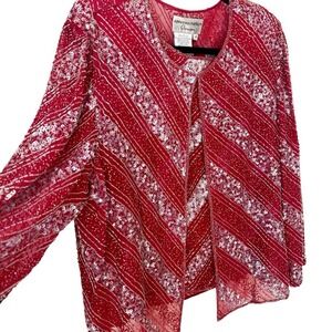 Adrianna Papell vintage Occasions Red Beaded Sequin Formal Jacket‎ Top Set Women